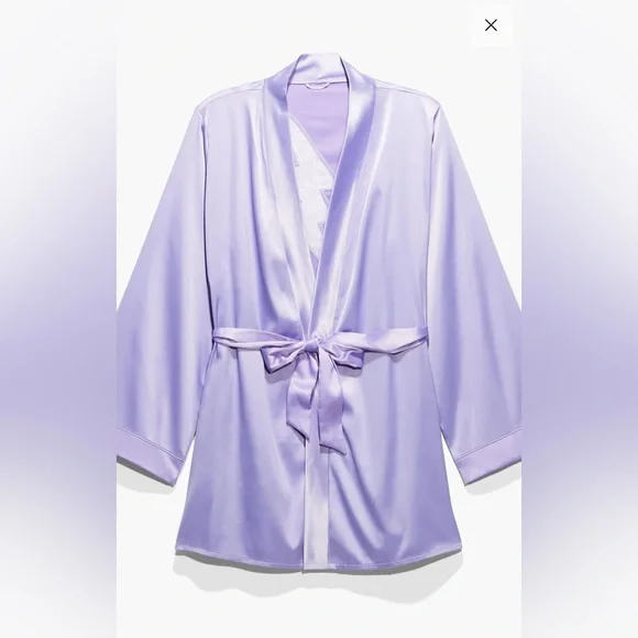 NWT Savage X Fenty Lavender Purple Satin Robe with Lace Lightening Bolt 2x/3x - Picture 8 of 11